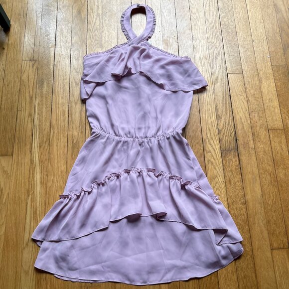 Parker Size S Dusty Blush Pink Sleeveless Ruffle Tiered Halter Mini Dress NWT - Picture 4 of 16